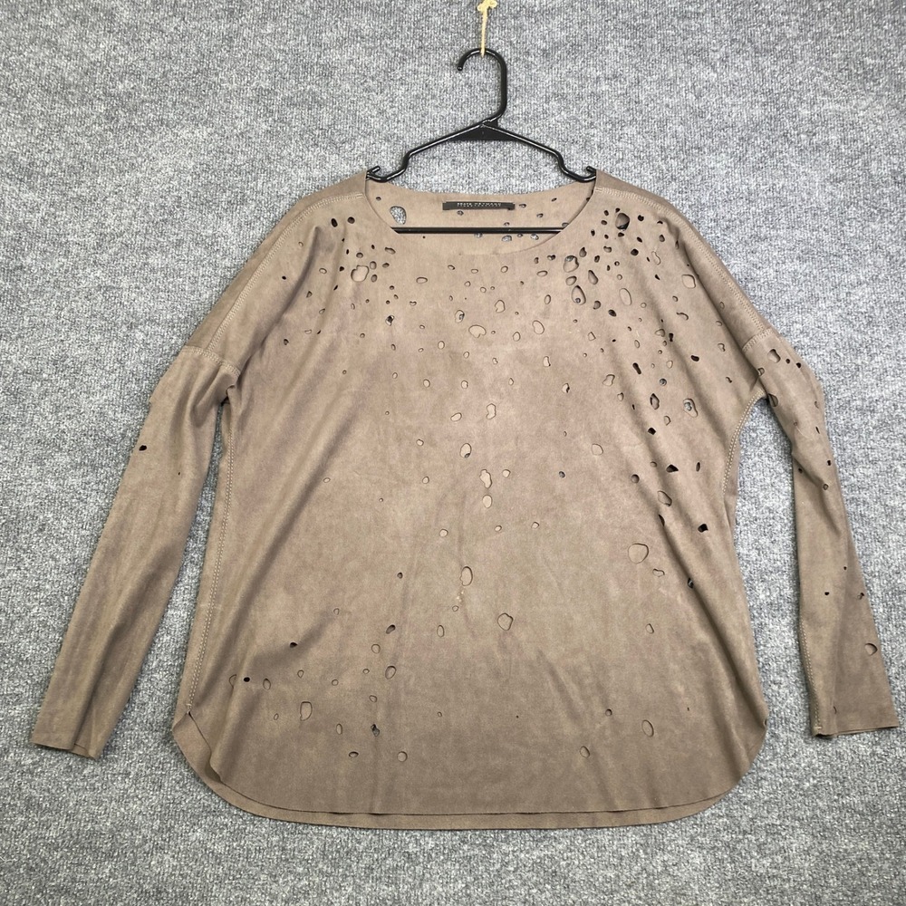 Beate Heymann Street Couture Laser Cut Faux Suede Top Taupe Brown US 6 241-23